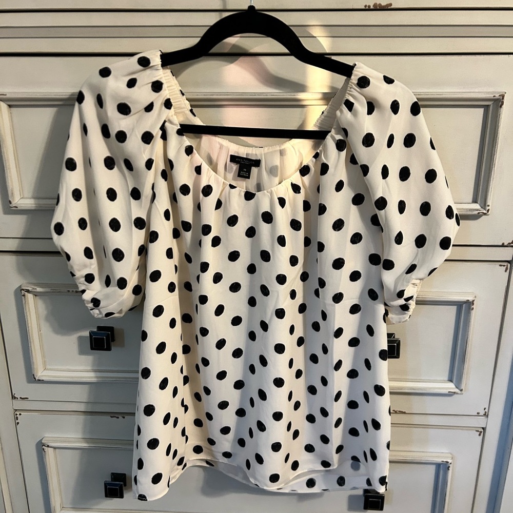 Ann Taylor Factory Black and White Polka Dot Blouse
